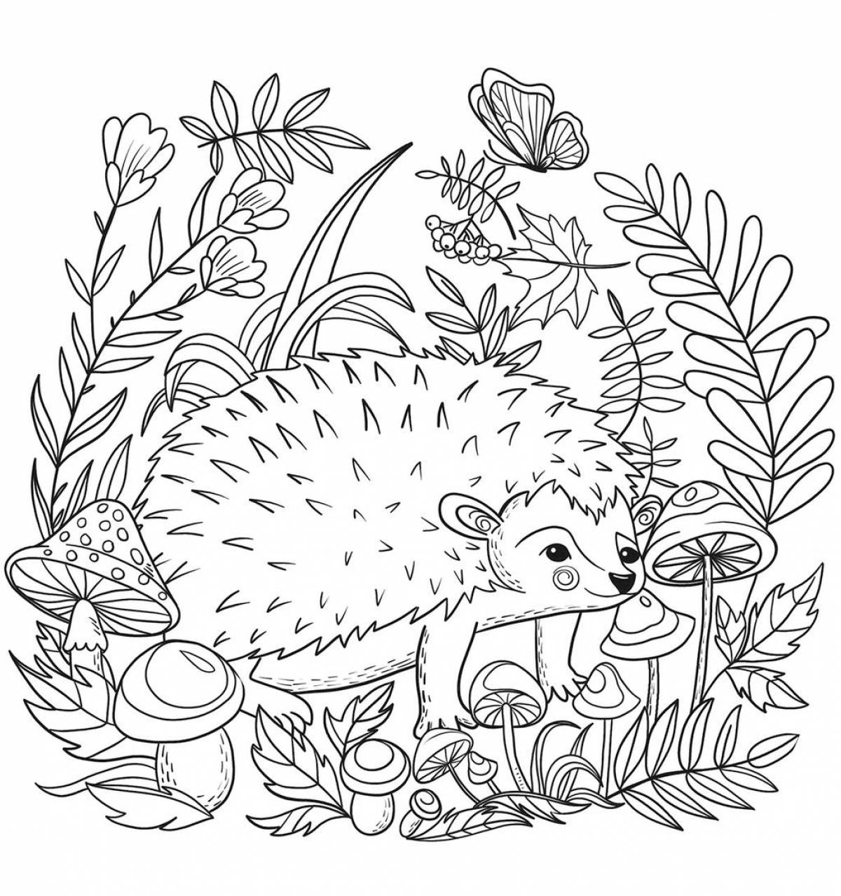 Glittering hedgehog coloring page