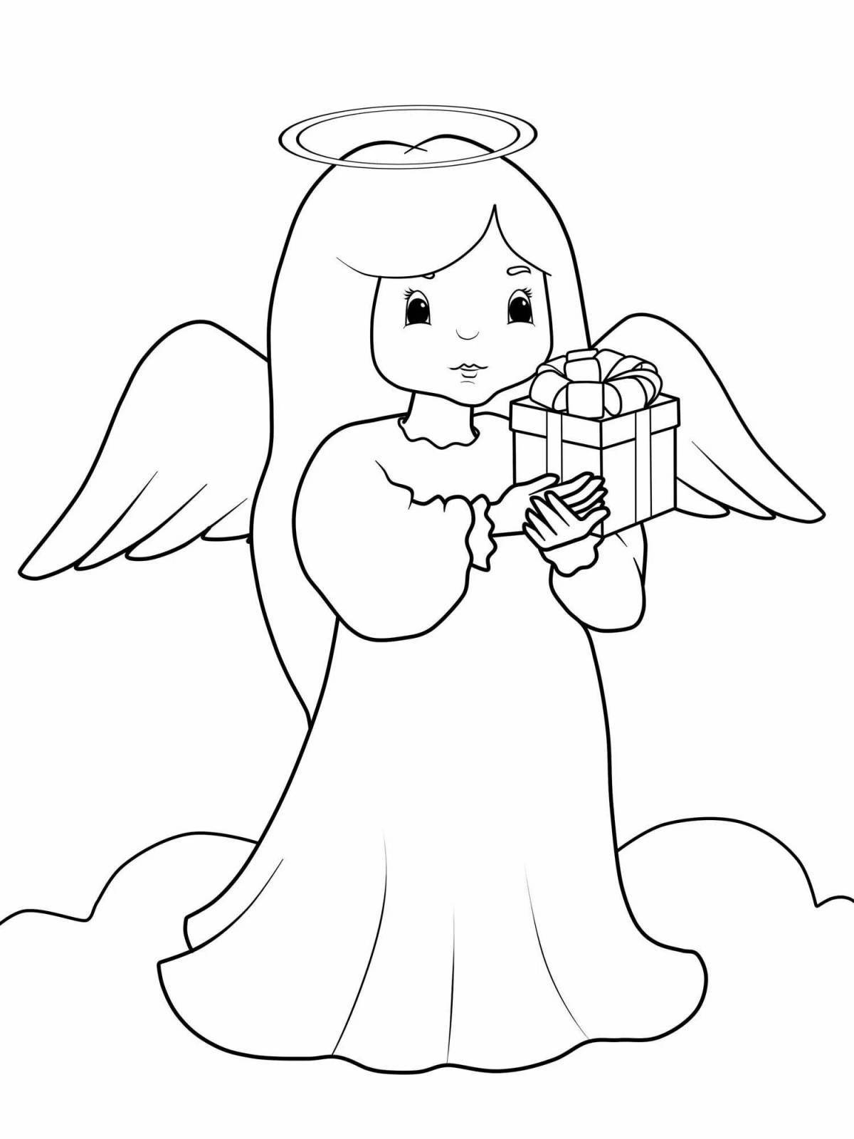 Игривая страница раскраски маленького ангела