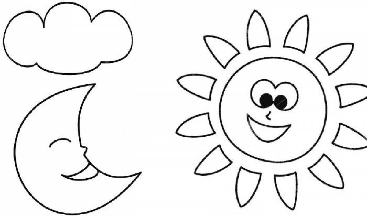 Яркая раскраска солнце для детей