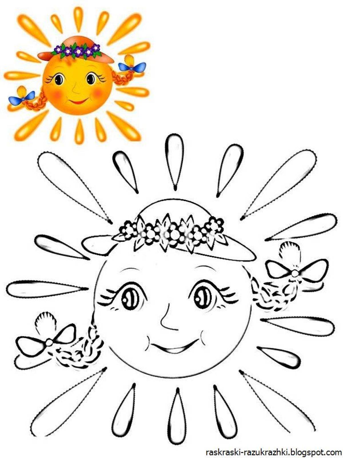 Сверкающая раскраска солнце для детей