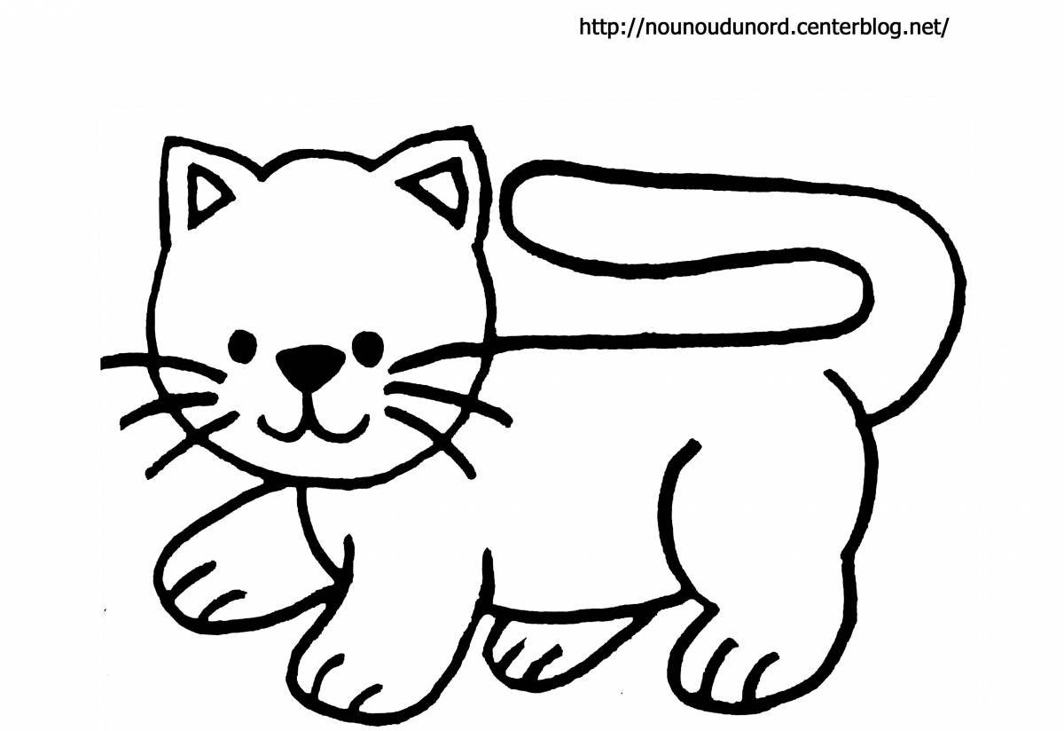 Пушистая раскраска кошка для детей 3-4 лет