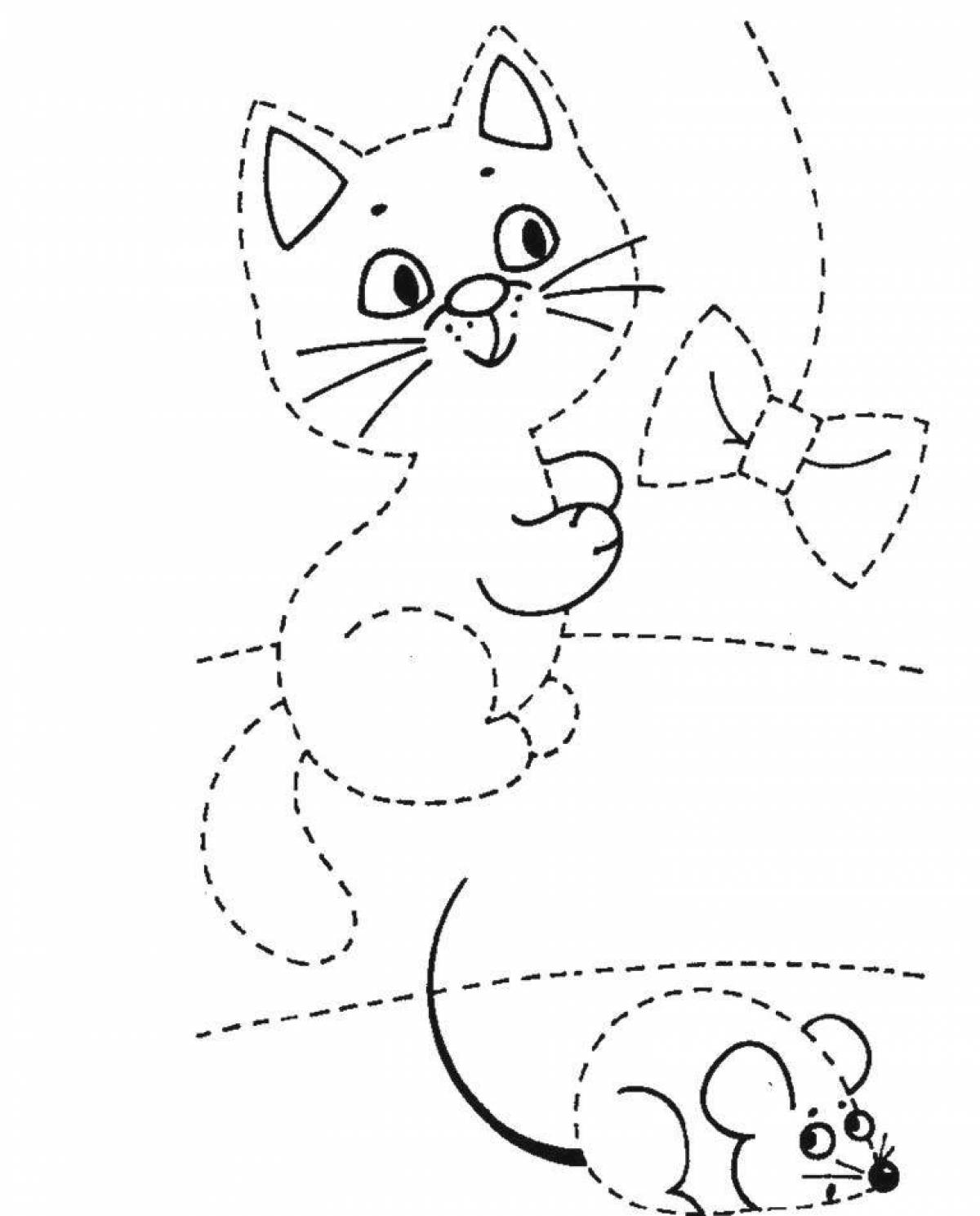 Радостная раскраска кот для детей 3-4 лет