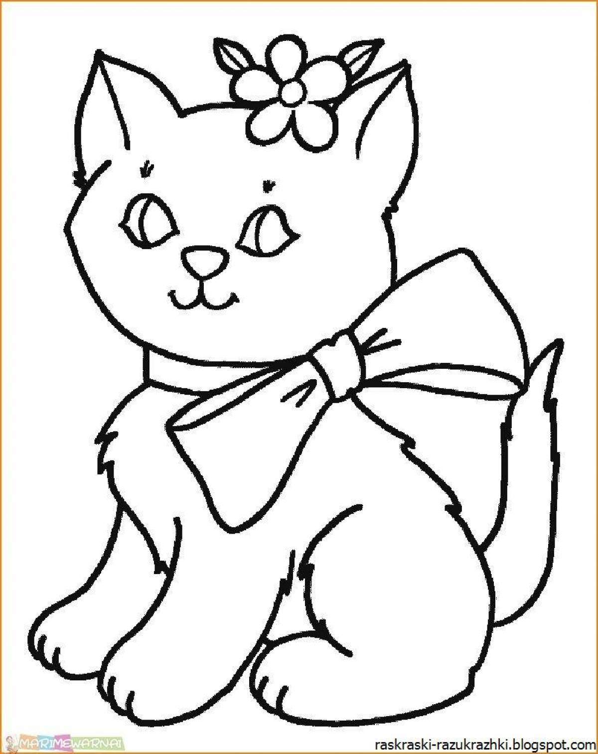 Fun coloring cat for kids 3-4 years old