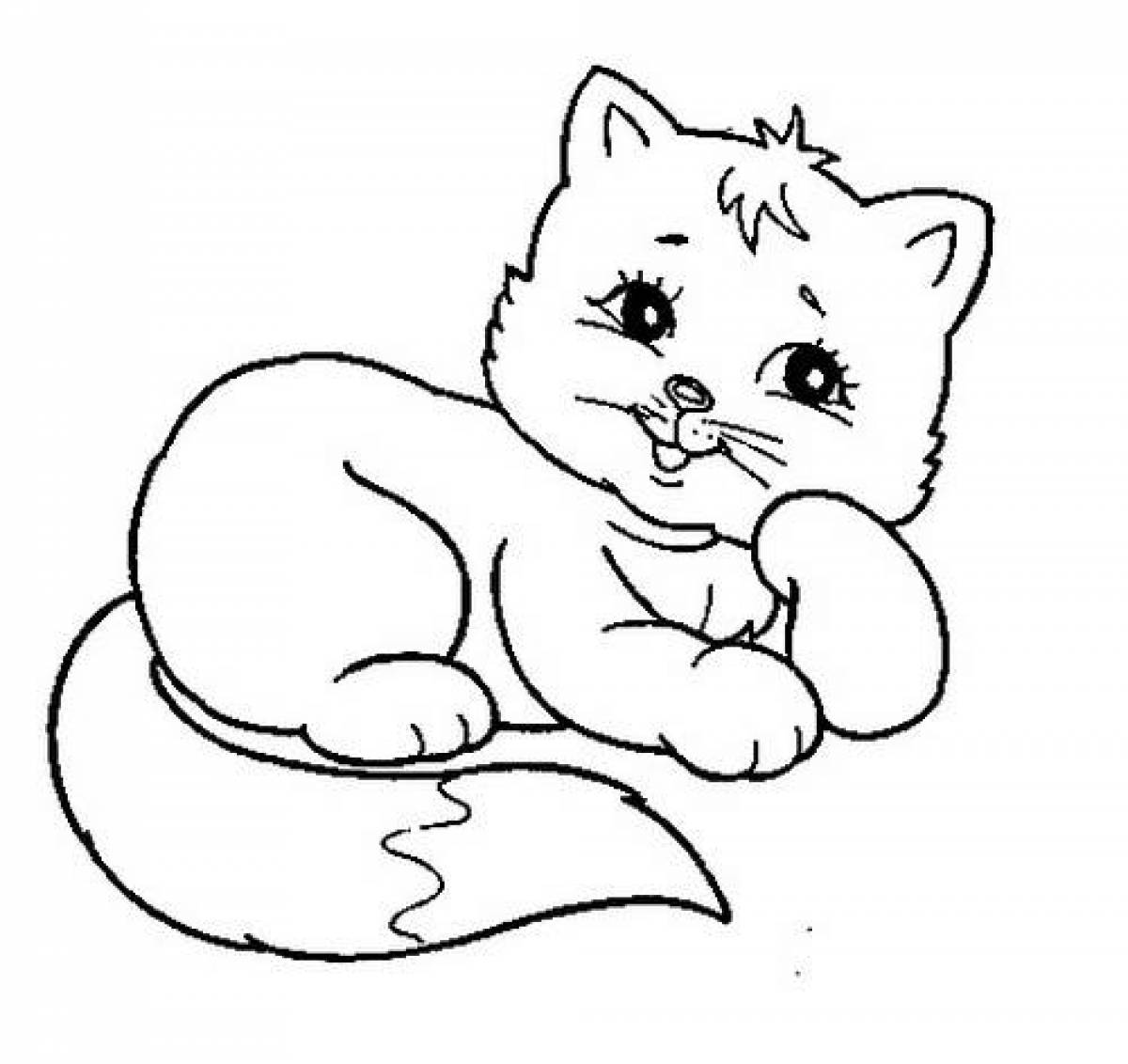 Affectionate coloring cat for children 3-4 years old