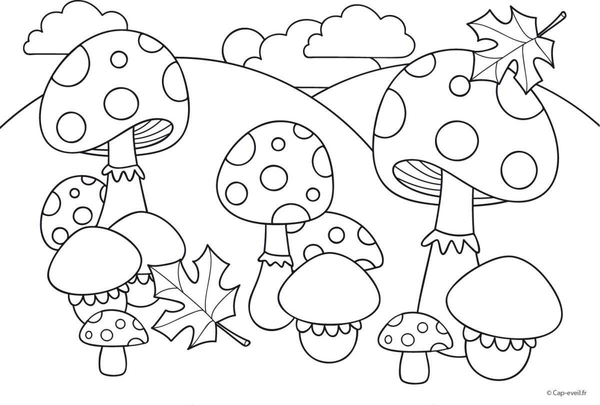 Причудливые грибы-раскраски для детей