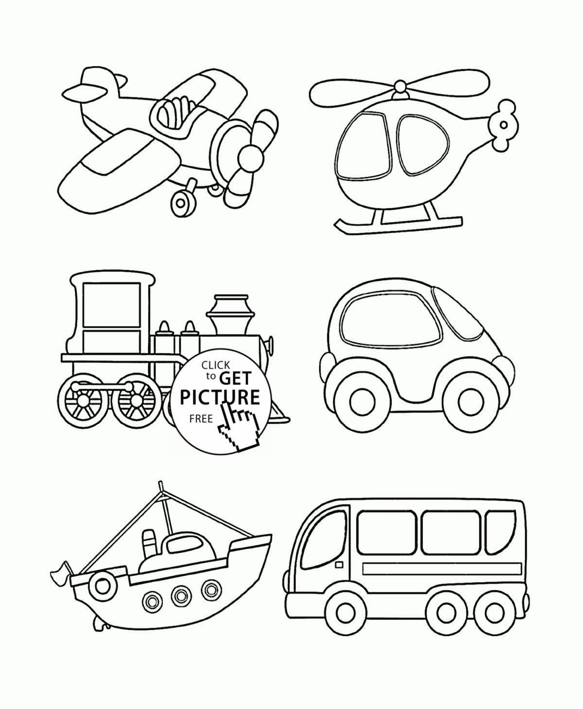 Colorful transport coloring book for children 5-6 years old