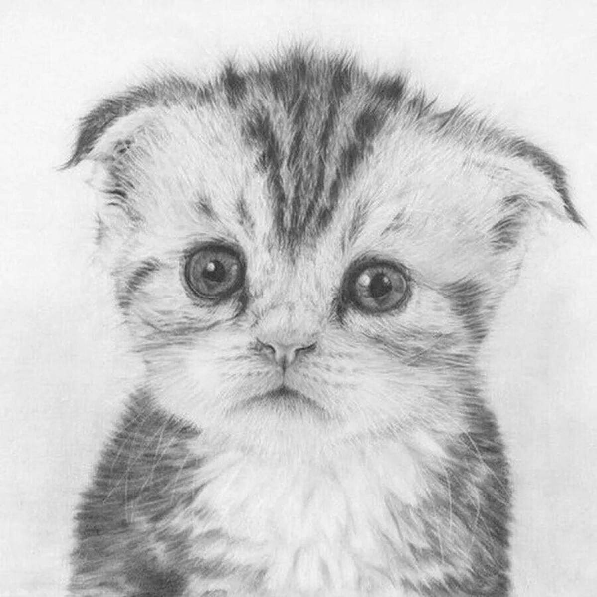 Рисунок вислоухого кота карандашом