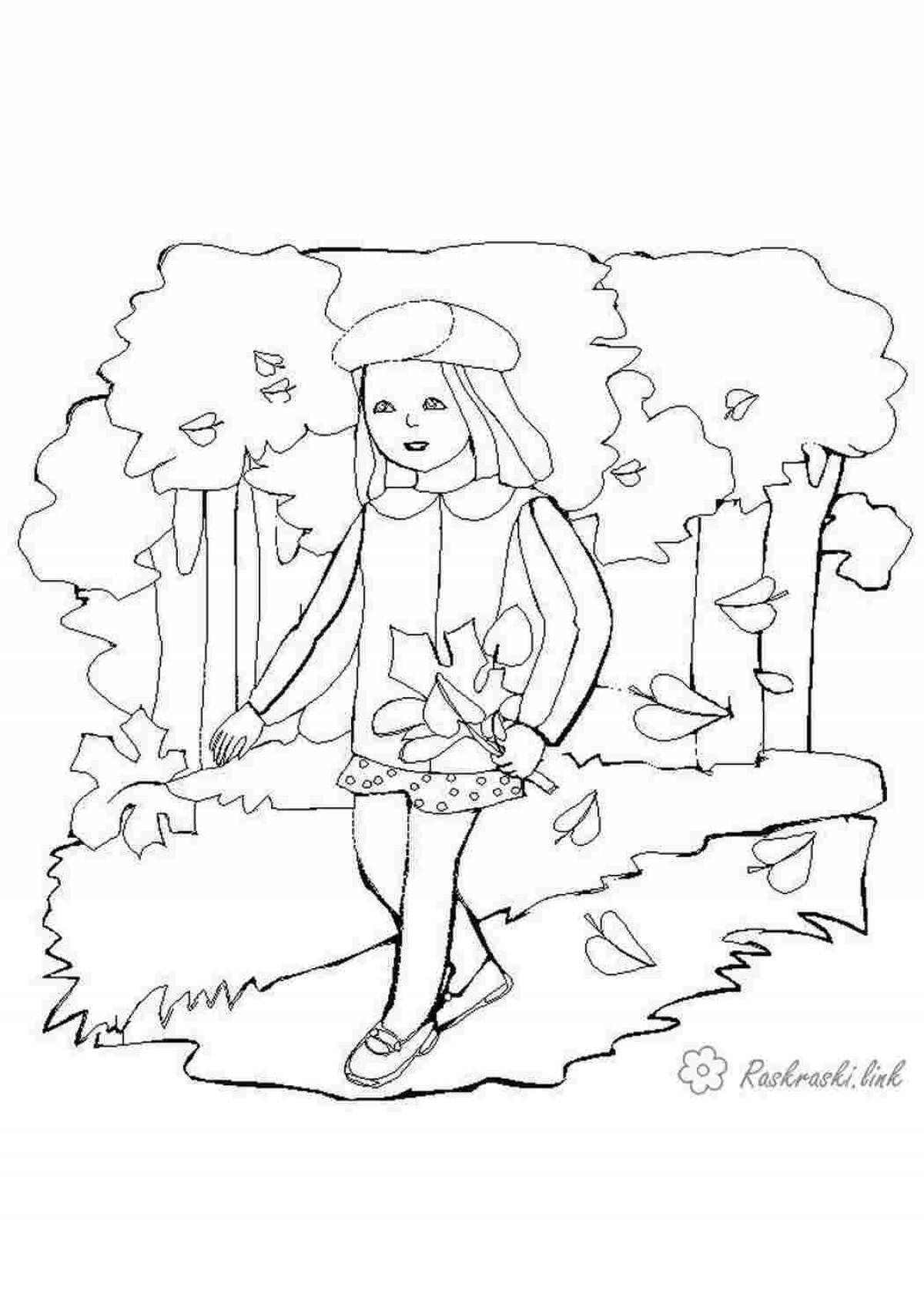 Девочка в лесу раскраска для детей