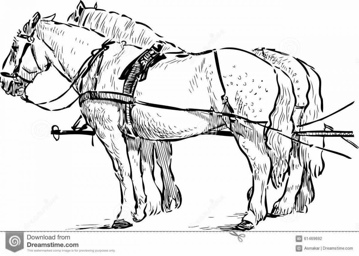 Блестящая раскраска лошадь с санями