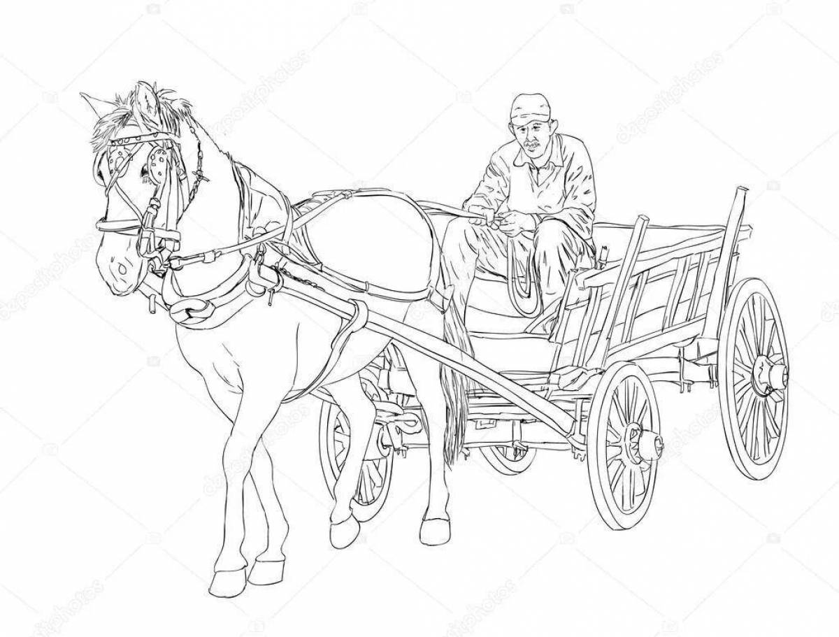 Luxury coloring horse with sleigh