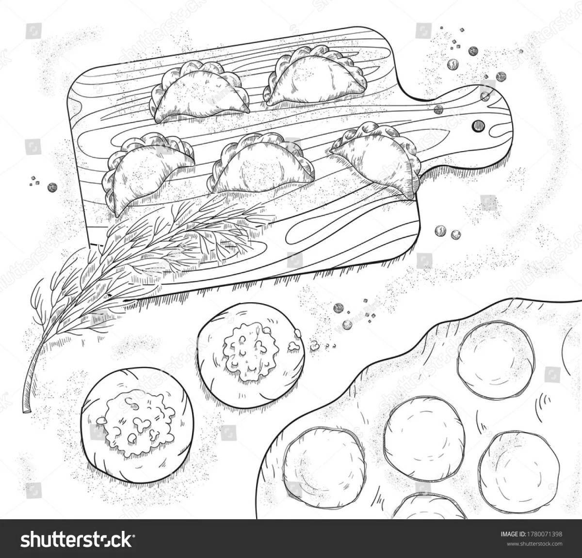 Красочная страница раскраски пельменей для детей