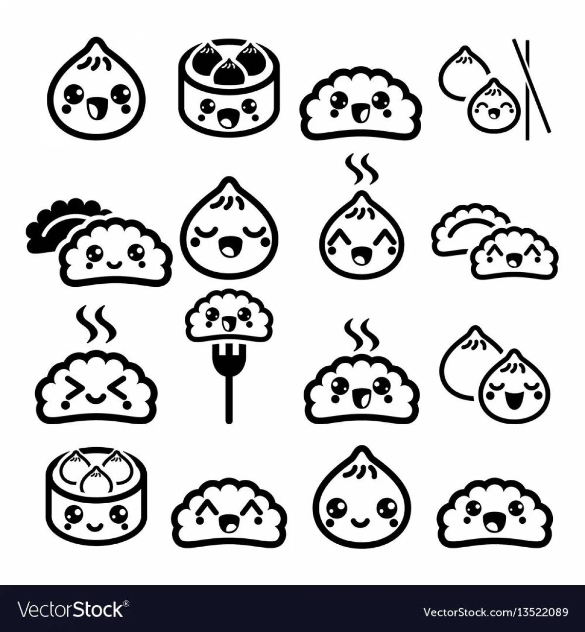 Funny dumpling coloring book for kids