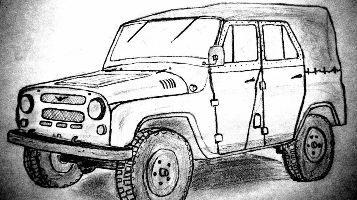 Flawless UAZ coloring book for preschoolers