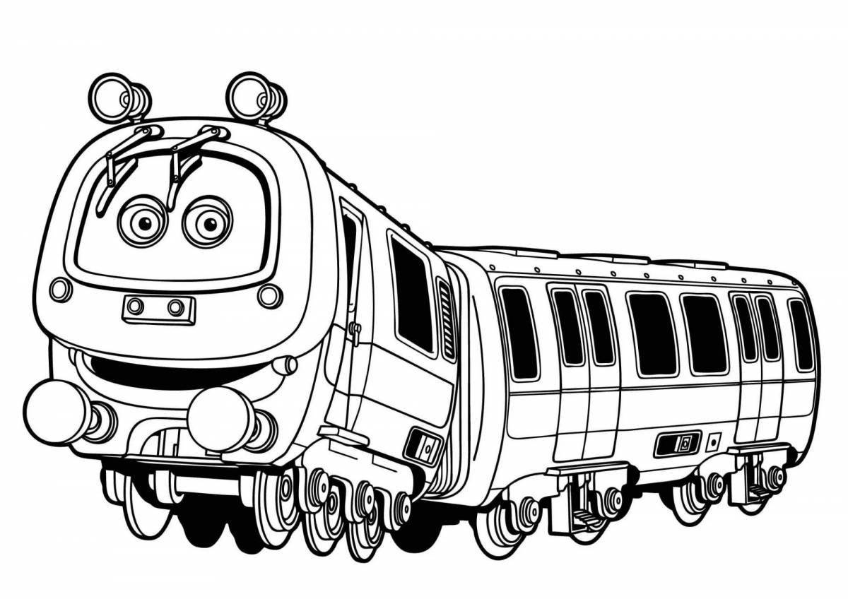 Яркая страница раскраски поезда для мальчиков