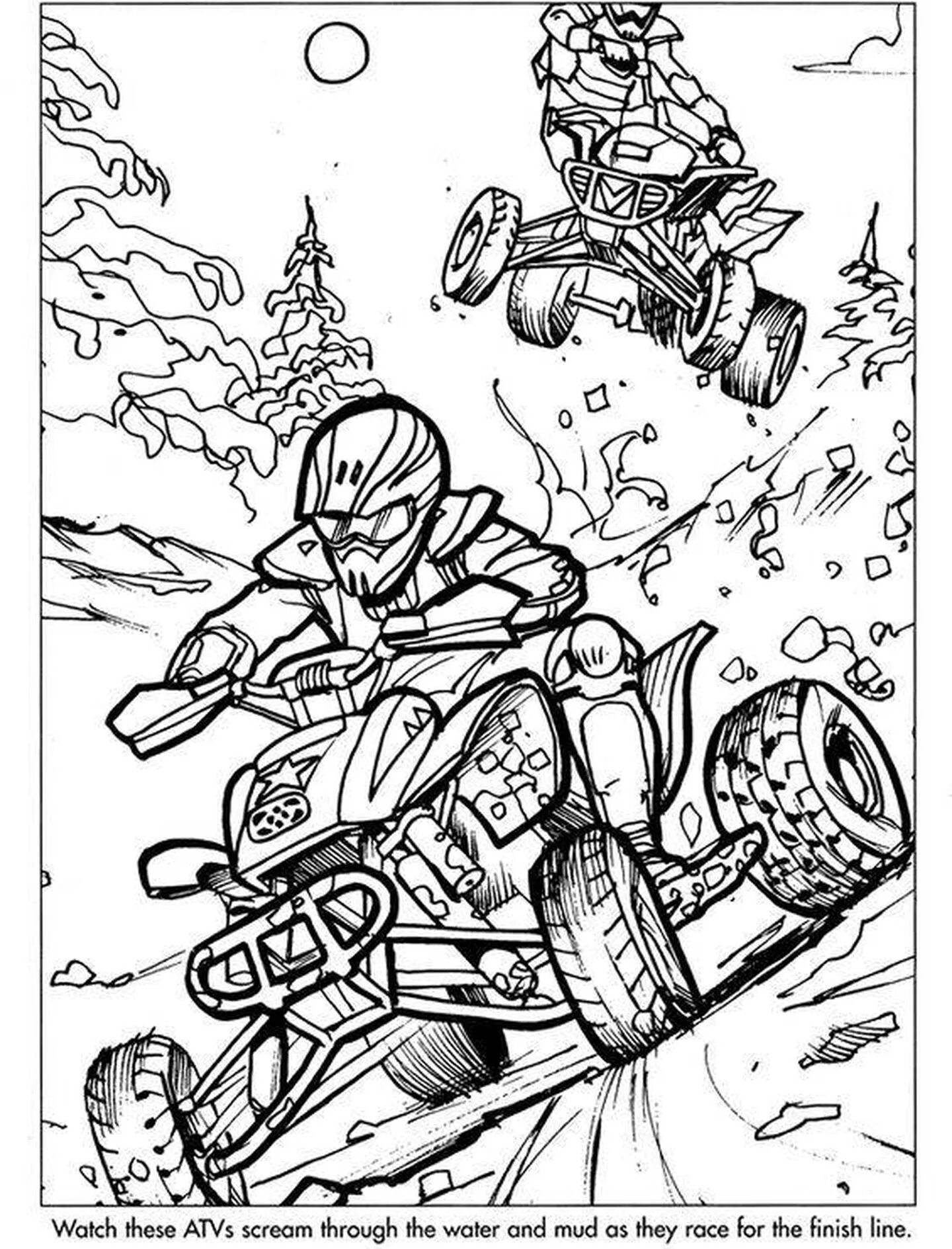 Colorful quad bike coloring pages for boys