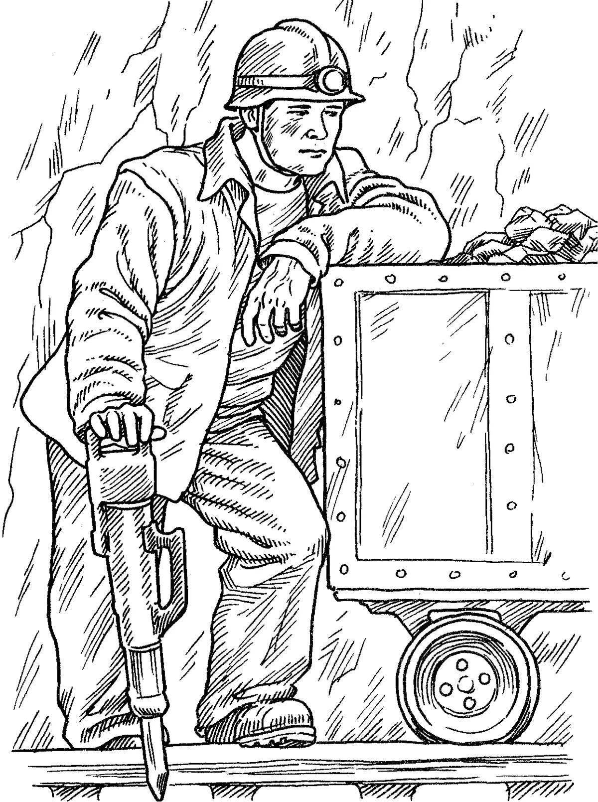 Colourful miner coloring page for kids