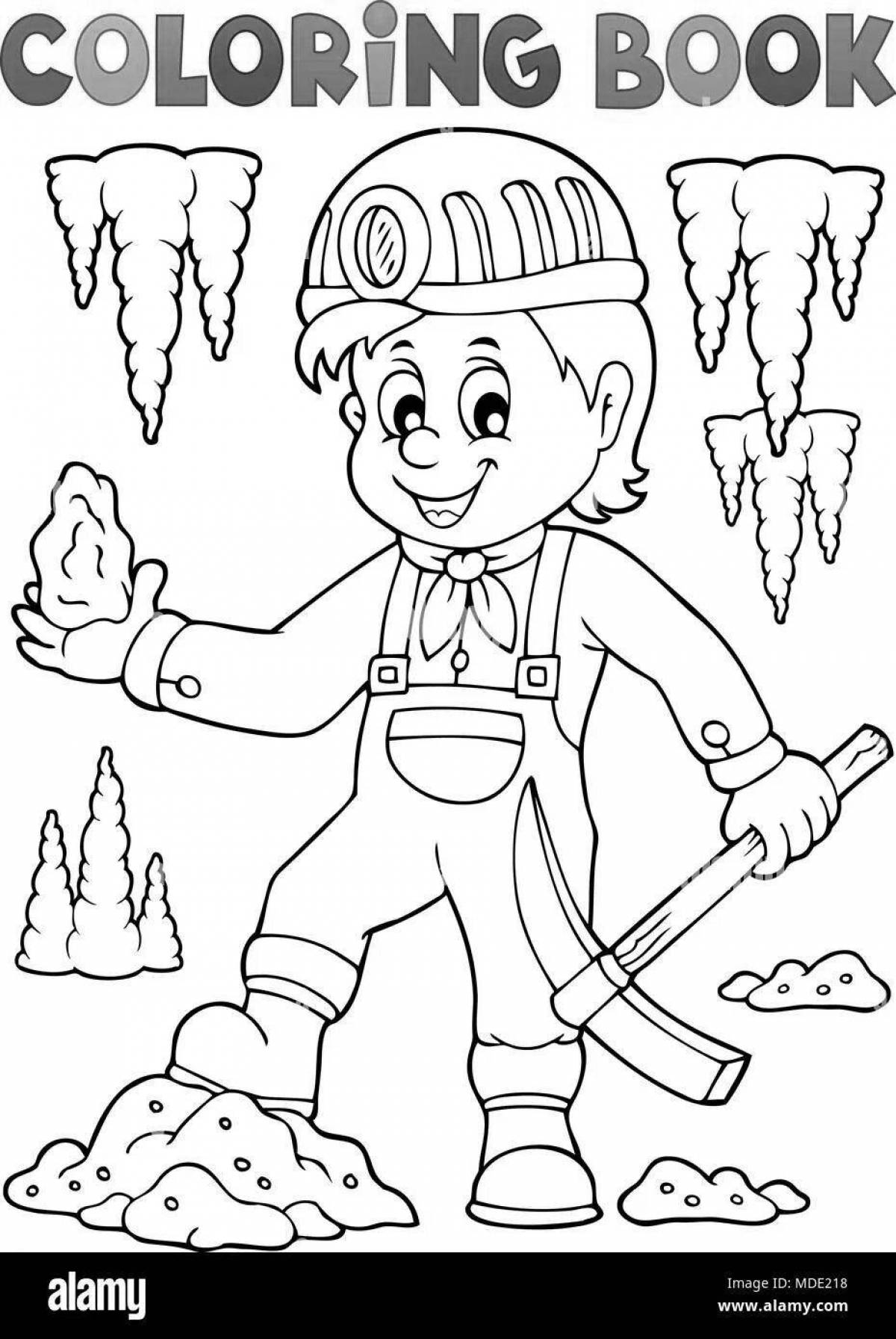 Adorable miner coloring book for kids