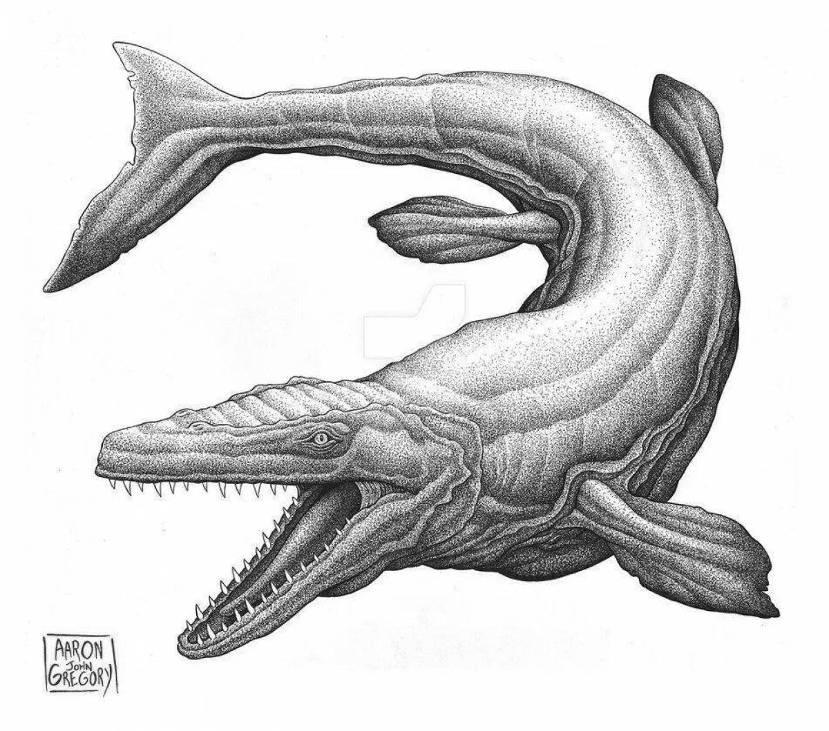 Colored funny mosasaurus coloring pages for kids