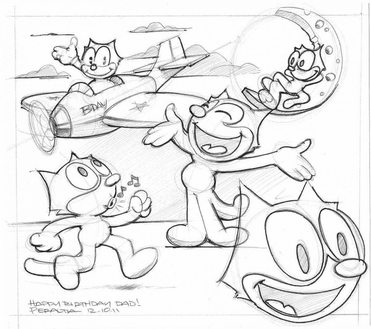 Coloring book playful cartoon cat