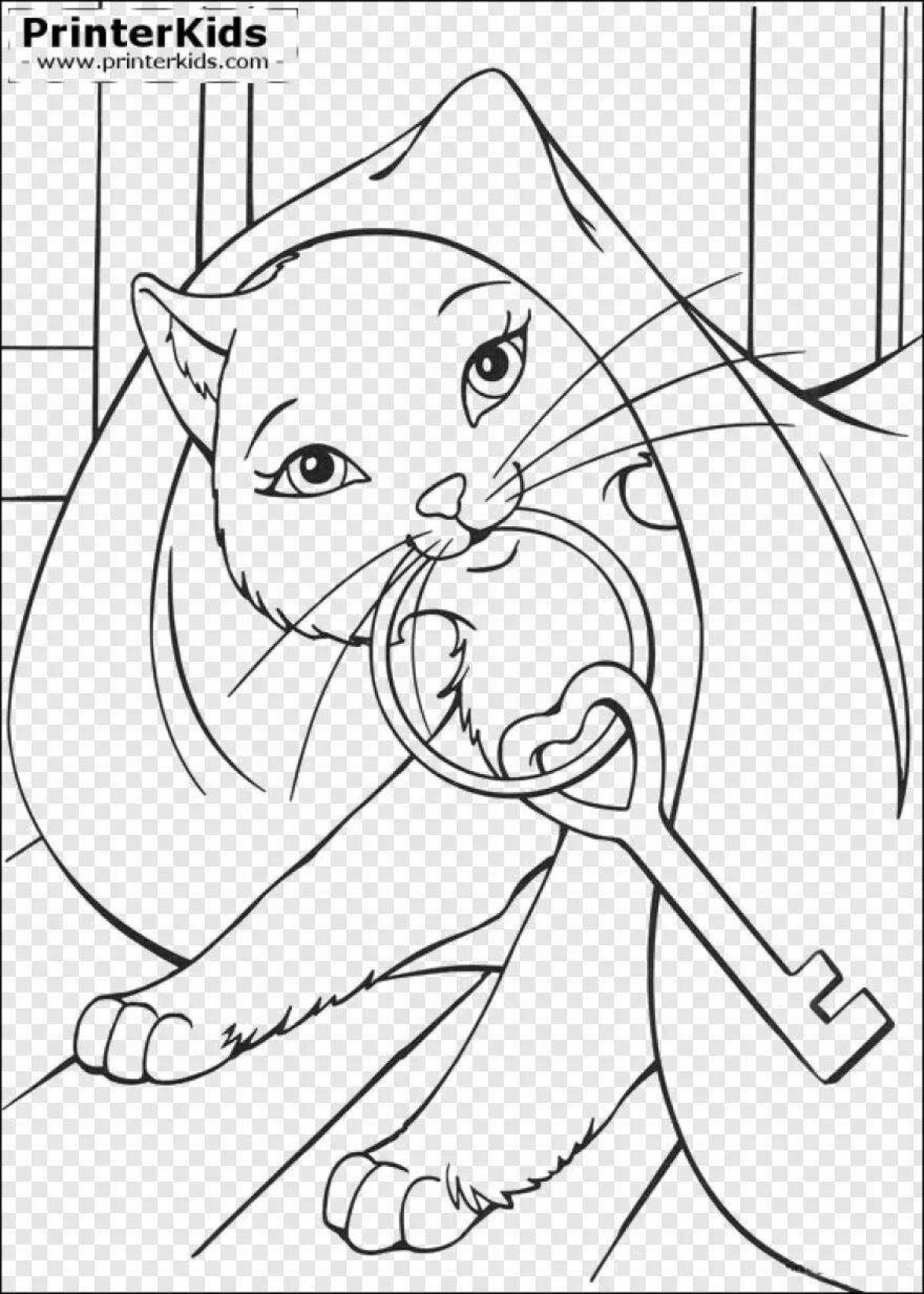 Coloring page adorable barbie with a cat