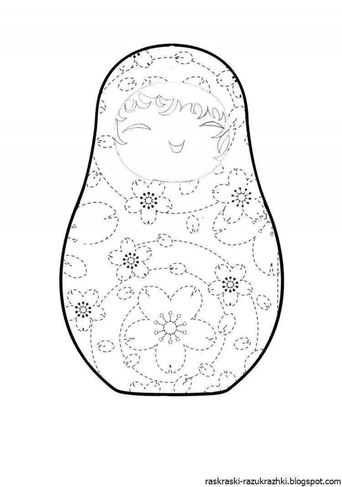 Coloring book with a bright pattern of nesting dolls