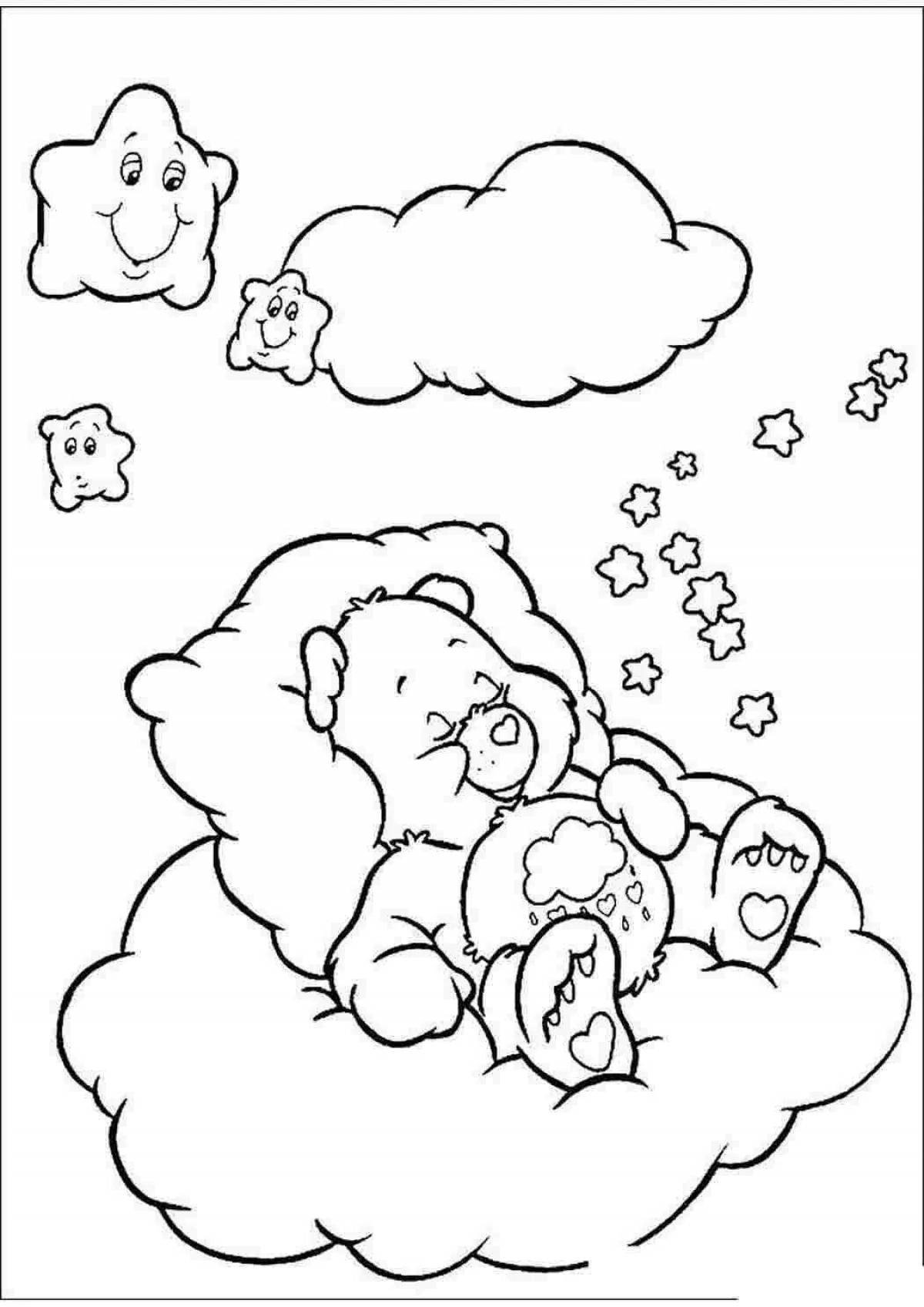 Blissful coloring bear under the covers
