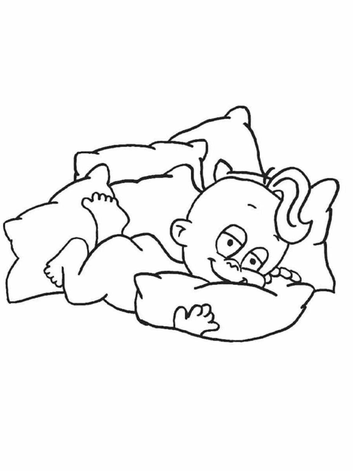 Спокойная раскраска мишка под одеялом