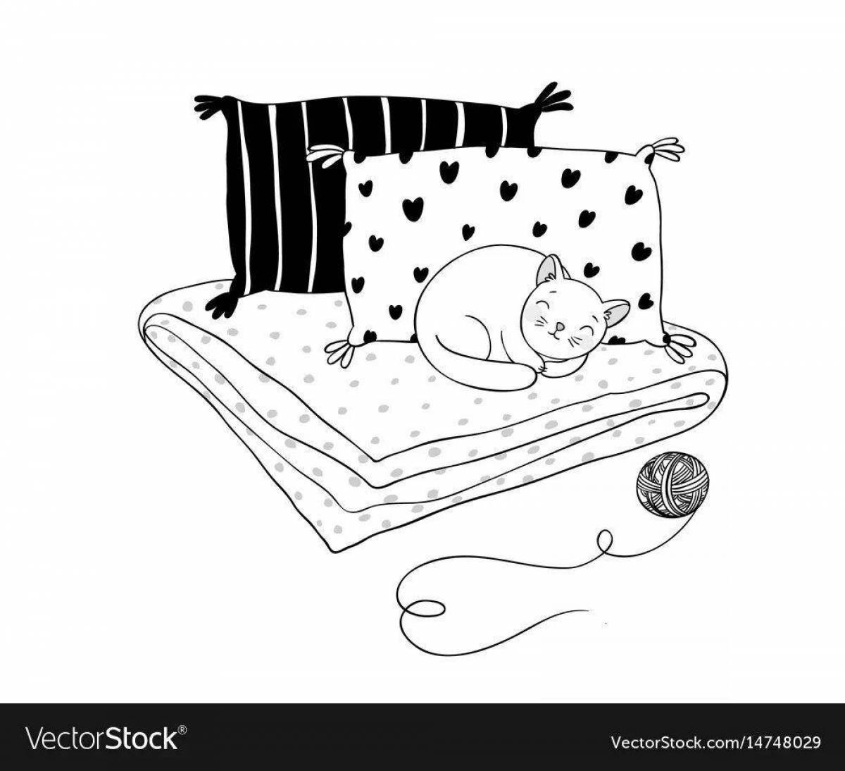 Юмористическая раскраска медведь под одеялом
