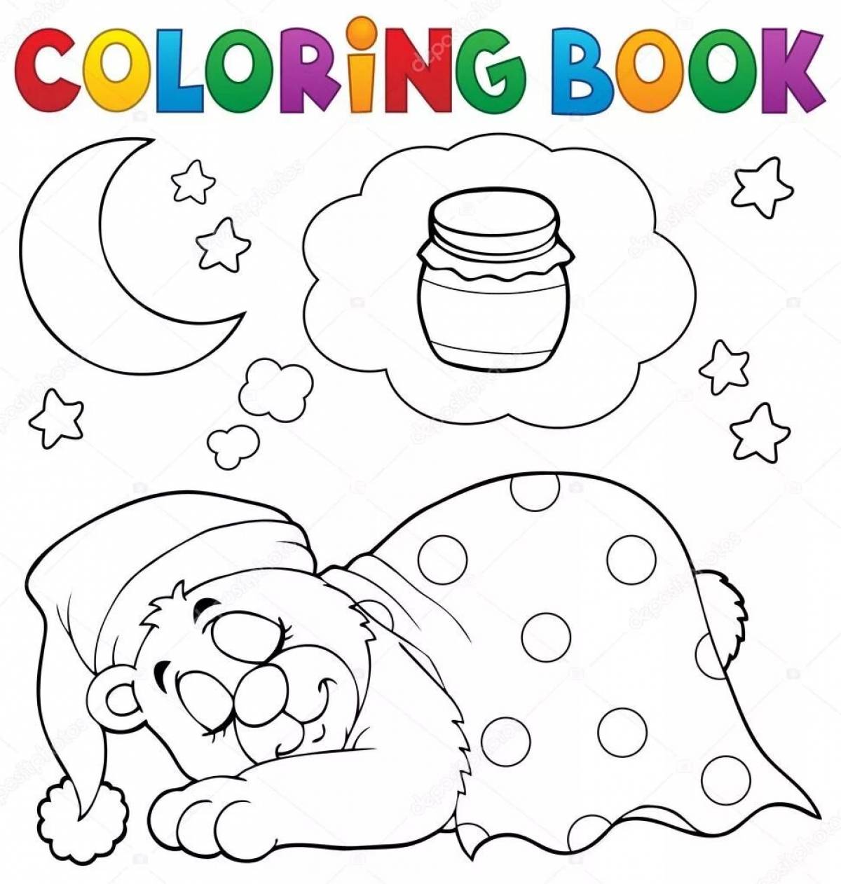 Luminous coloring bear under a blanket