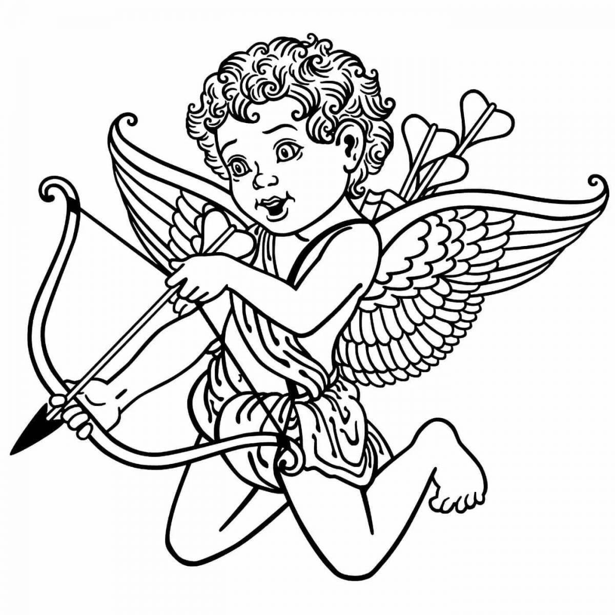 Joyful cupid with heart coloring book