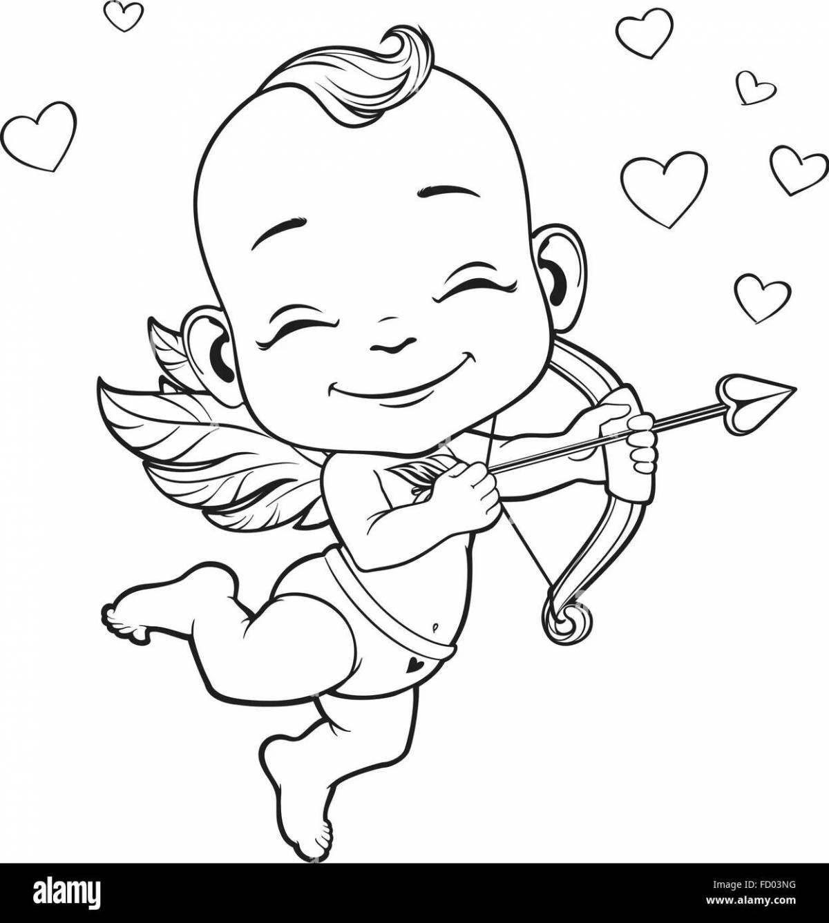 Playful cupid with heart coloring book