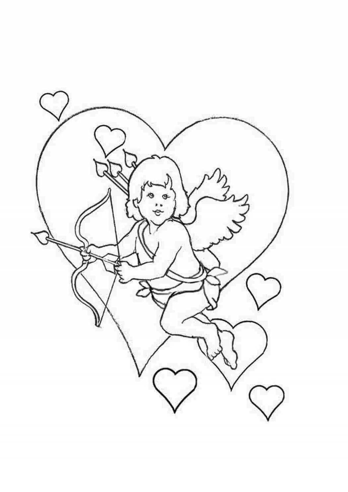 Cute cupid with heart coloring book