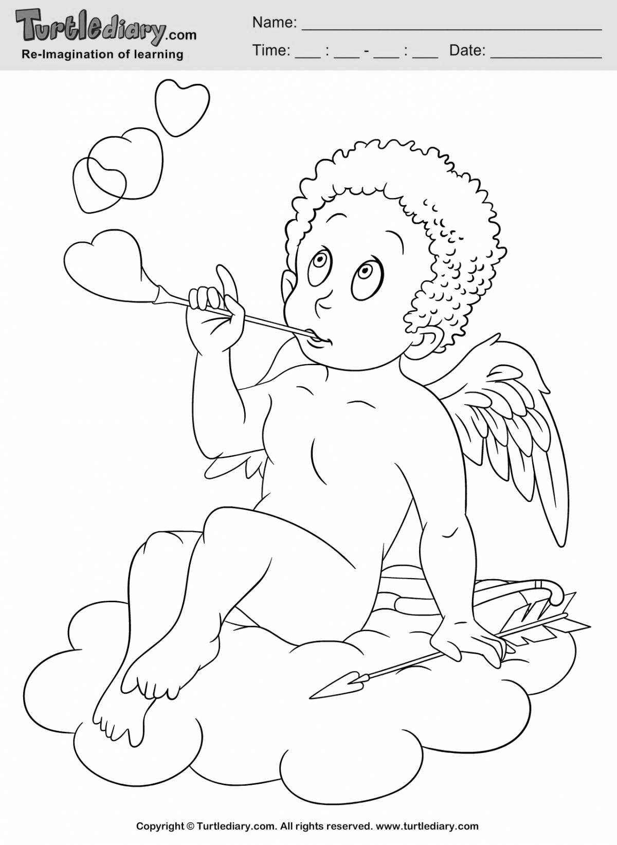Coloring page adorable cupid with heart