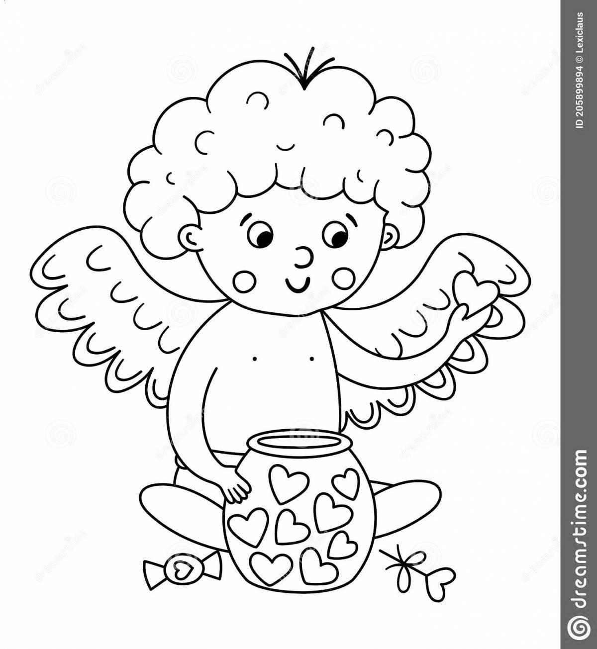 Magic cupid with heart coloring book