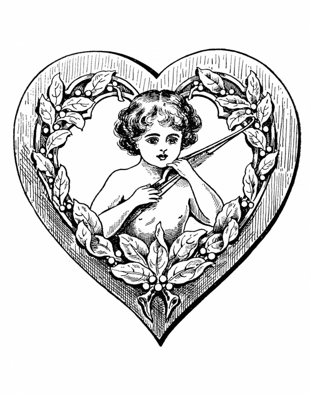 Coloring book bright cupid with heart