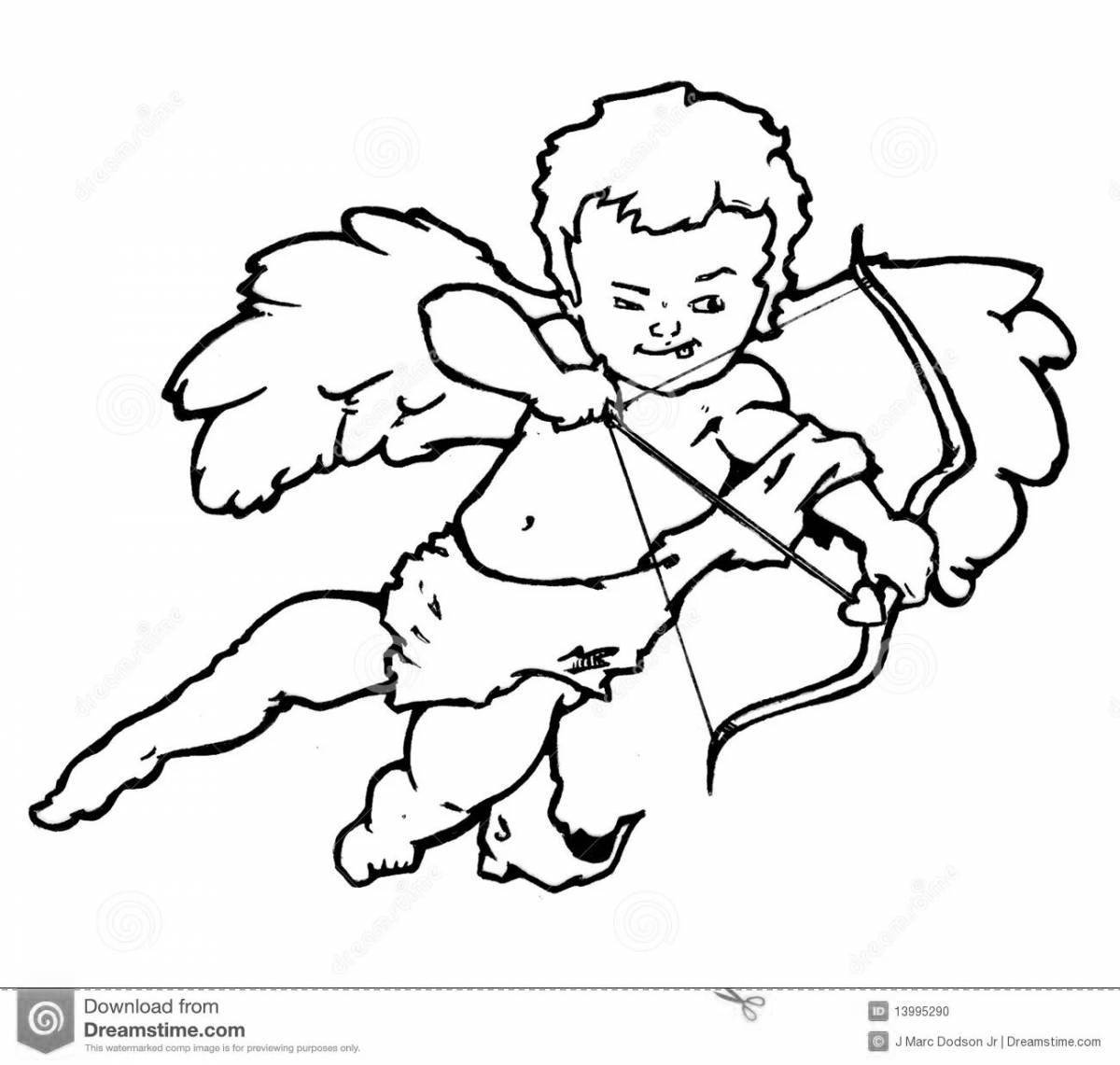 Bright cupid with heart coloring book