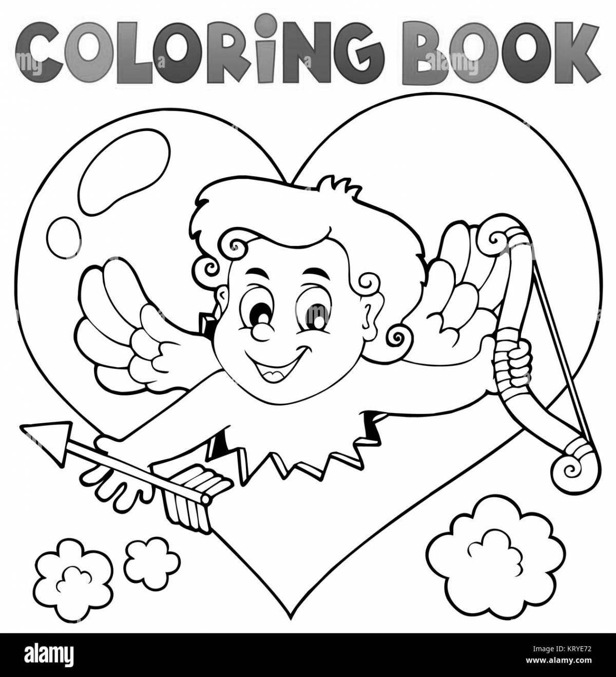 Coloring book sparkling cupid with heart