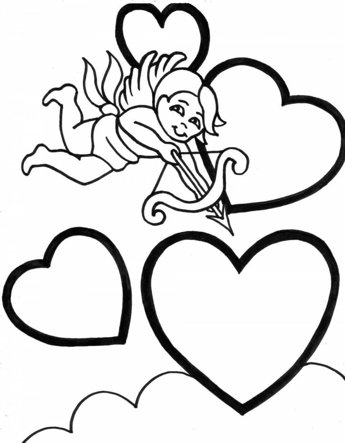 Sparkling cupid with heart coloring page