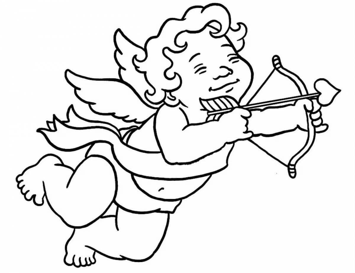 Animated cupid with heart coloring book