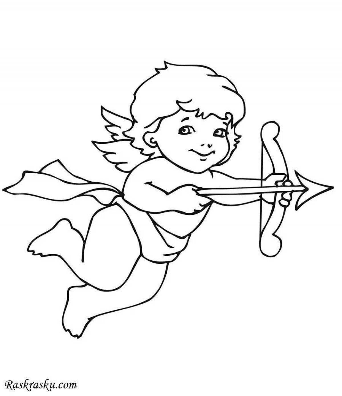 Humorous cupid with heart coloring book