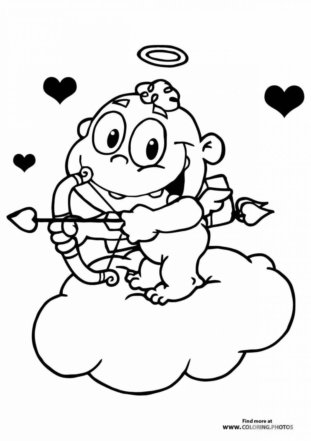 Living cupid with heart coloring book