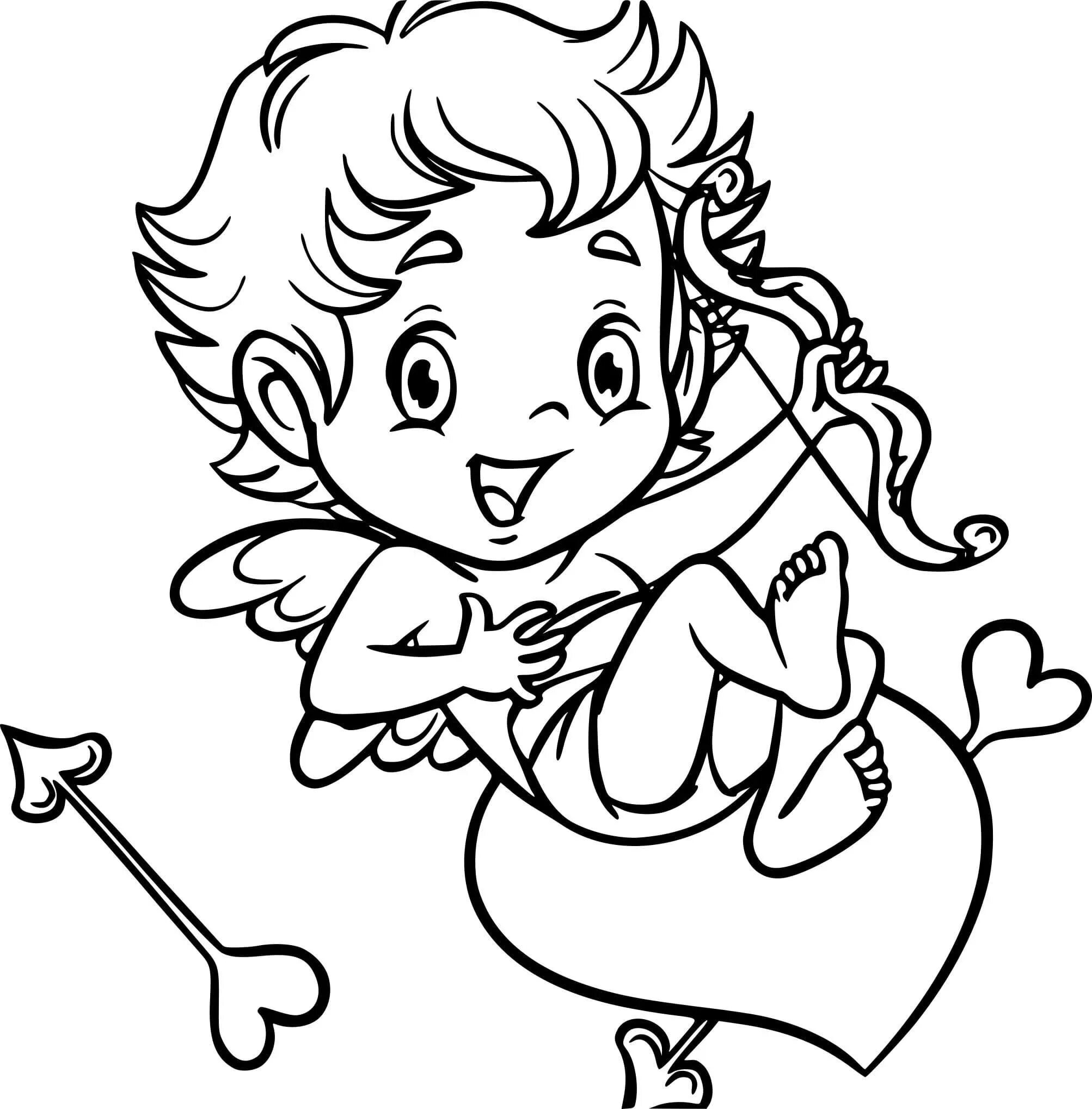 Coloring book blessed cupid with heart