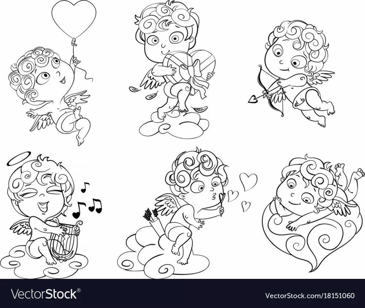 Colouring serene cupid with heart