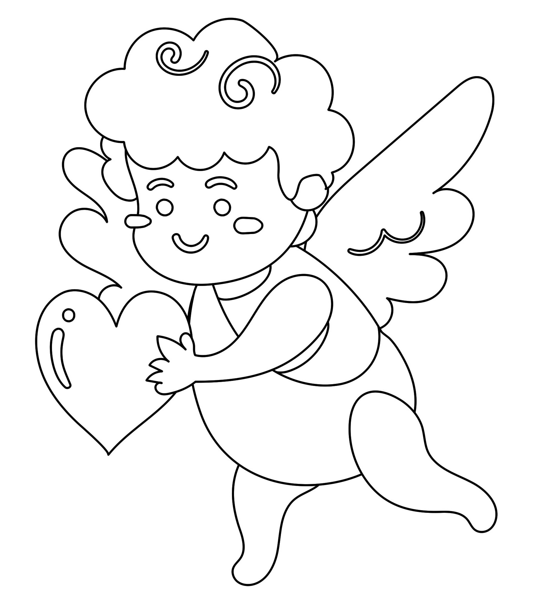 Coloring book calm Cupid with a heart
