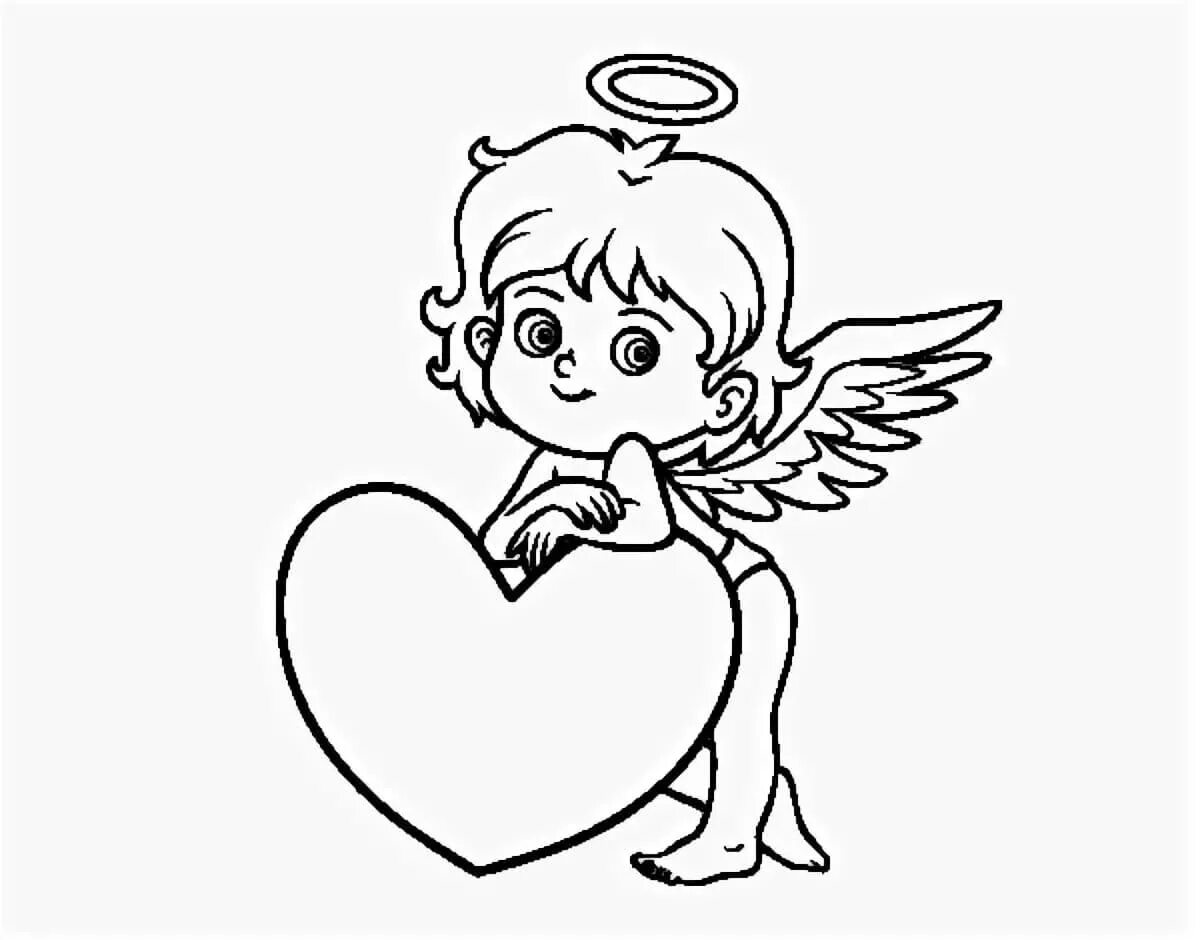 Coloring page calm cupid with heart