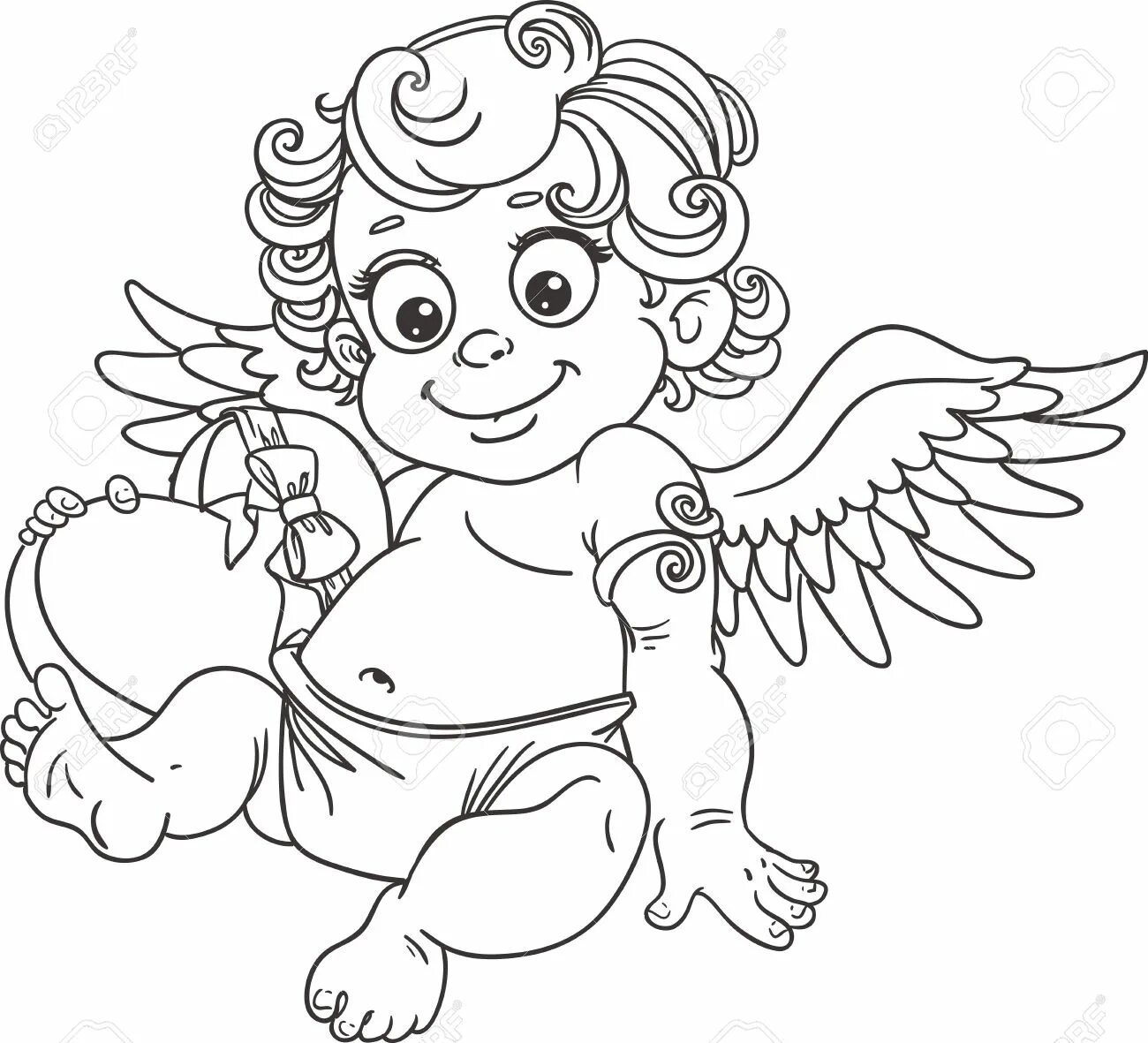 Coloring majestic cupid with heart