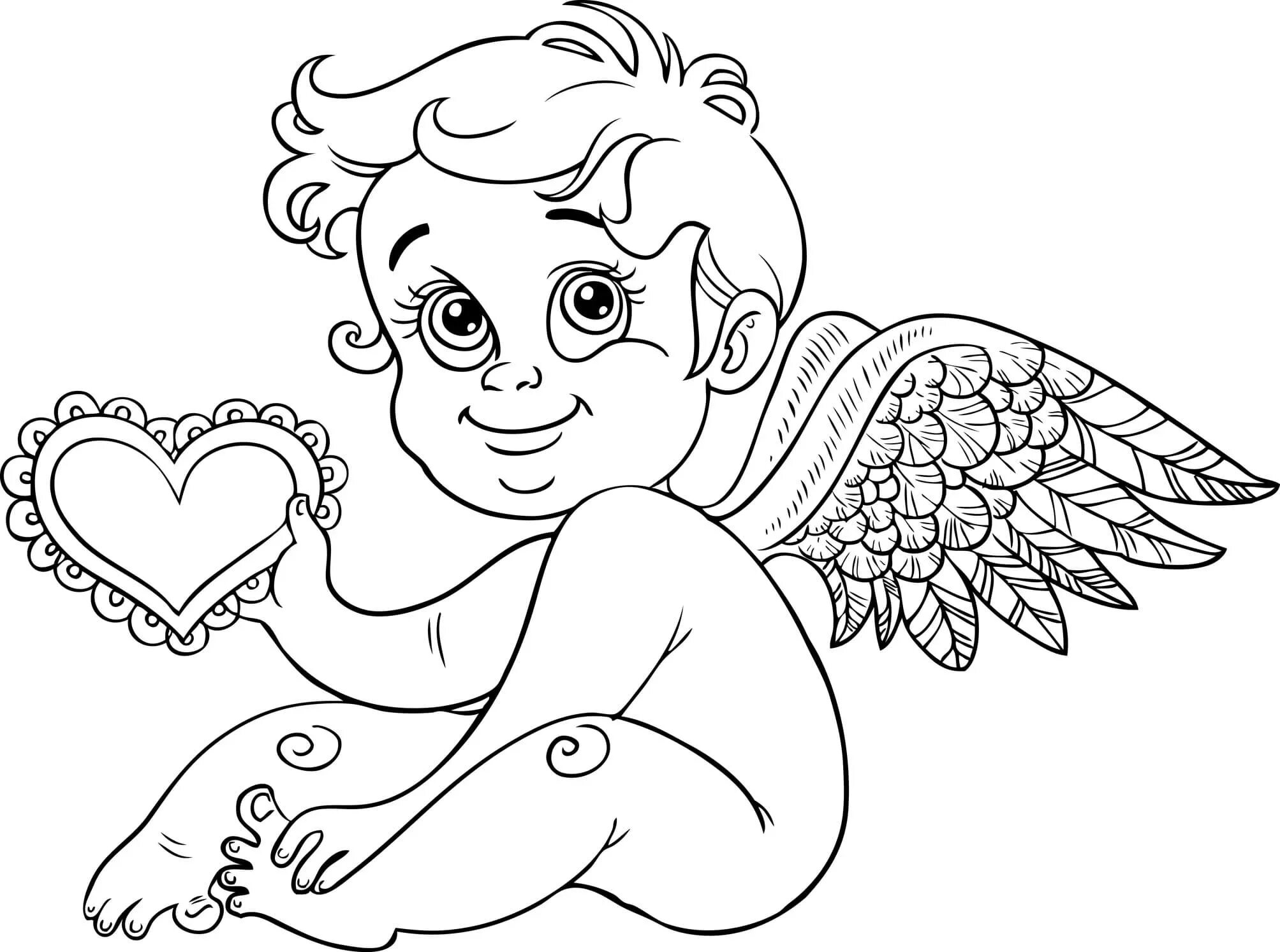 Gorgeous cupid with heart coloring book