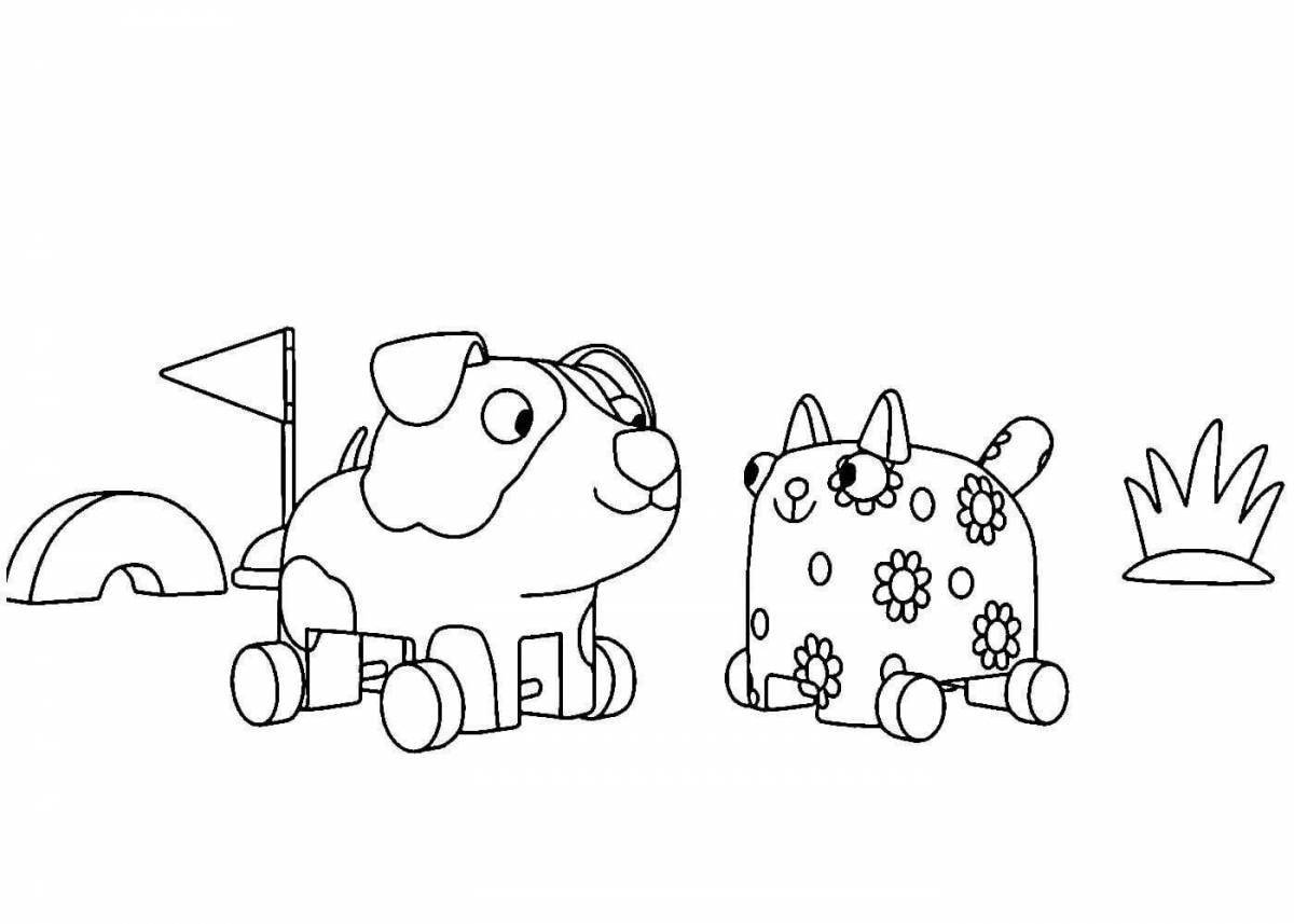 Colourful wooden dog coloring page