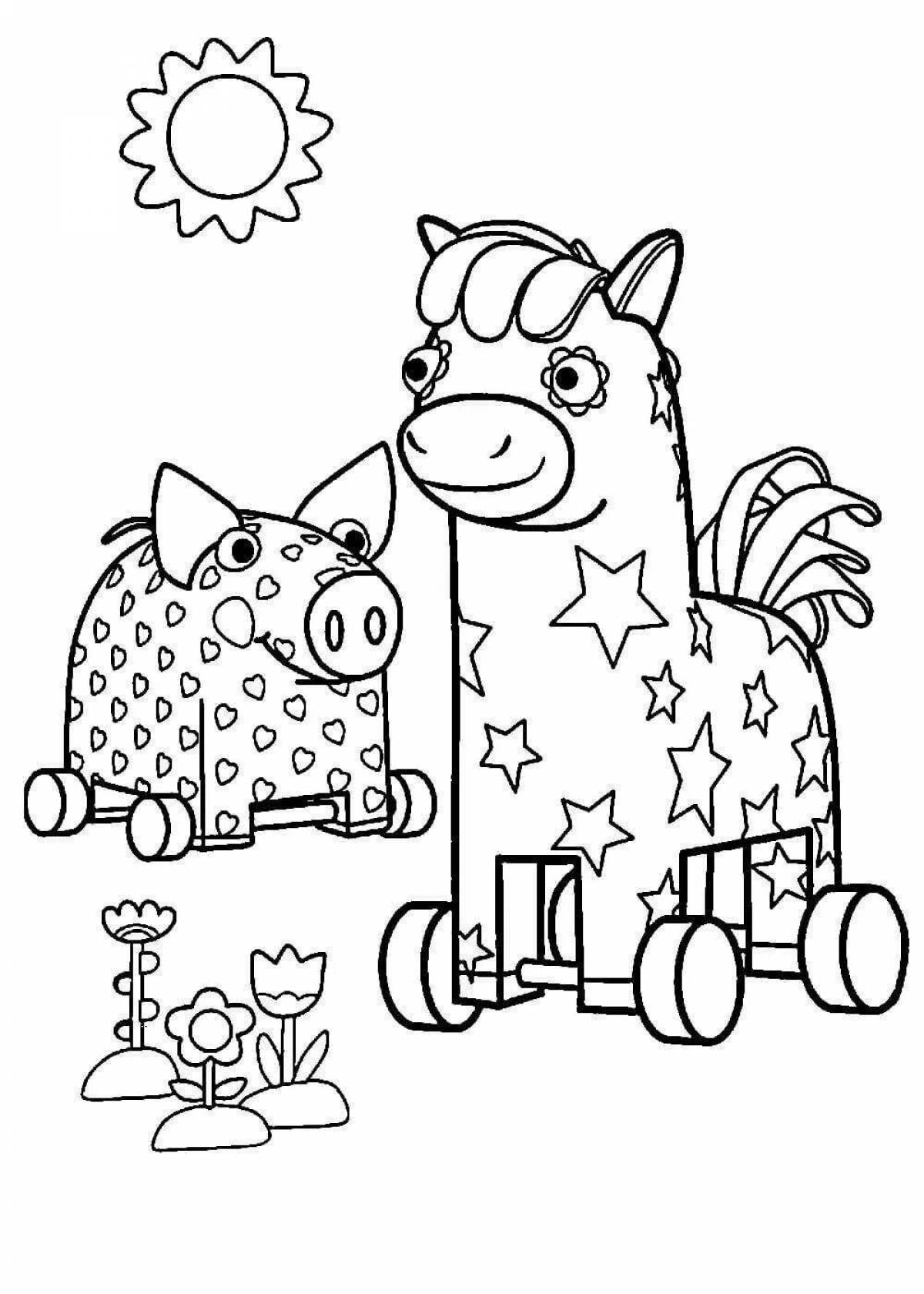 Coloring book bright wooden dog