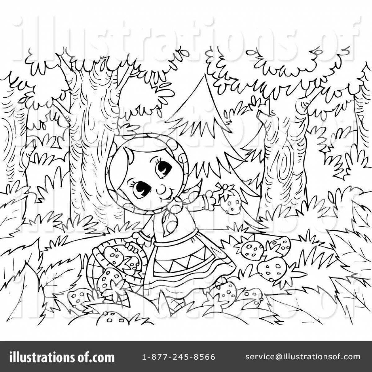 Очаровательная раскраска девушки в лесу